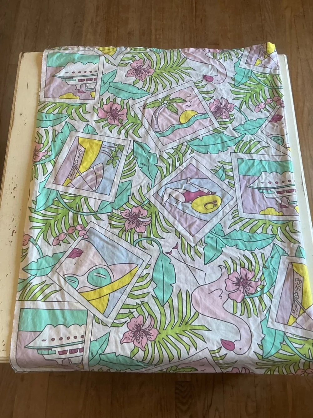 2 Vintage PACIFIC non iron Bon Voyage Vacation Print TWIN Flat Sheets